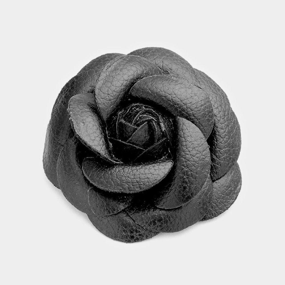 FAUX LEATHER CAMILLIA BROOCH